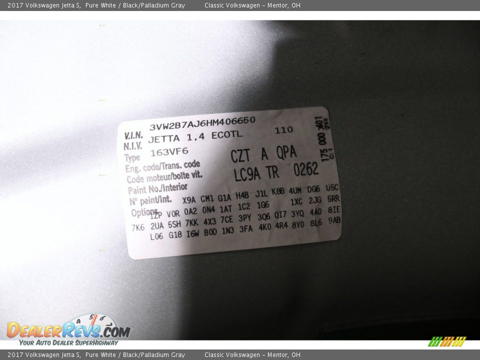 2017 Volkswagen Jetta S Pure White / Black/Palladium Gray Photo #19