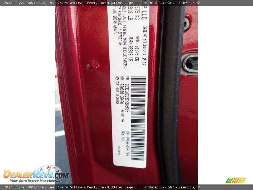 2012 Chrysler 300 Limited Deep Cherry Red Crystal Pearl / Black/Light Frost Beige Photo #16