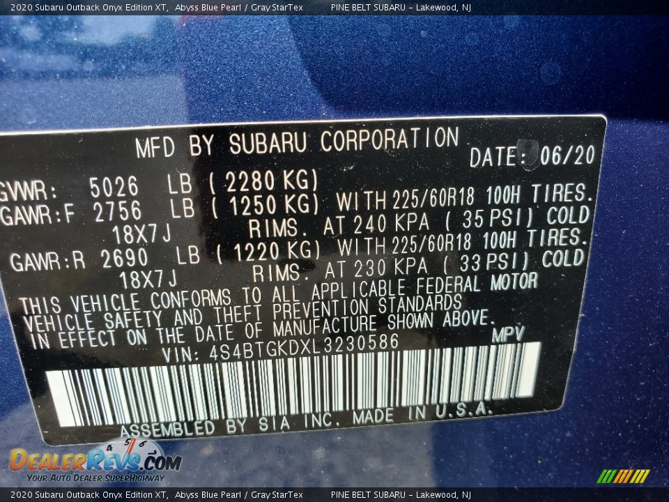 2020 Subaru Outback Onyx Edition XT Abyss Blue Pearl / Gray StarTex Photo #15