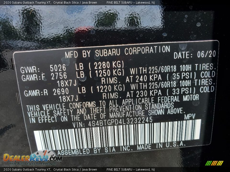 2020 Subaru Outback Touring XT Crystal Black Silica / Java Brown Photo #15