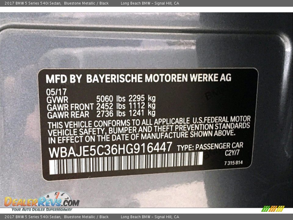 2017 BMW 5 Series 540i Sedan Bluestone Metallic / Black Photo #36
