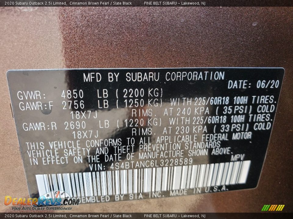 2020 Subaru Outback 2.5i Limited Cinnamon Brown Pearl / Slate Black Photo #14