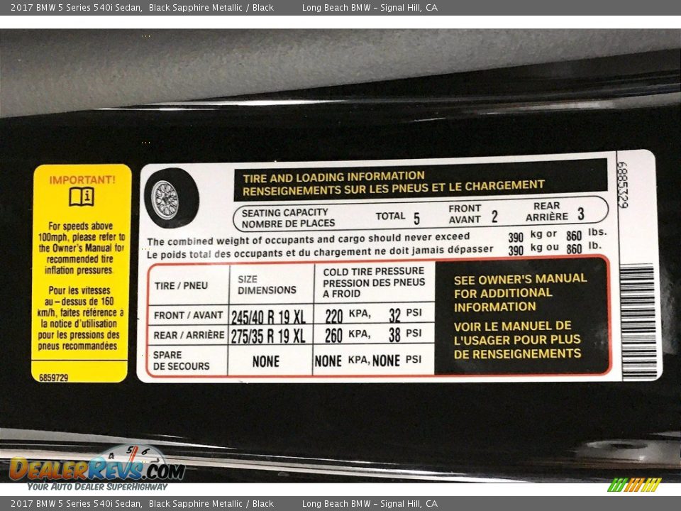 2017 BMW 5 Series 540i Sedan Black Sapphire Metallic / Black Photo #36