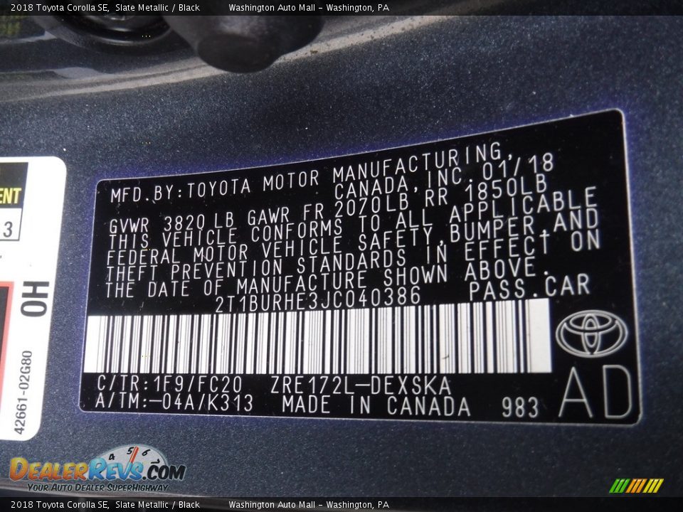 2018 Toyota Corolla SE Slate Metallic / Black Photo #24
