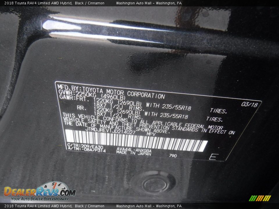 2018 Toyota RAV4 Limited AWD Hybrid Black / Cinnamon Photo #32