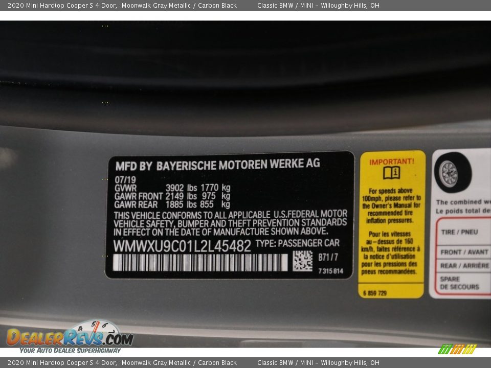 2020 Mini Hardtop Cooper S 4 Door Moonwalk Gray Metallic / Carbon Black Photo #31