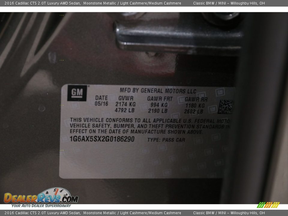 2016 Cadillac CTS 2.0T Luxury AWD Sedan Moonstone Metallic / Light Cashmere/Medium Cashmere Photo #30