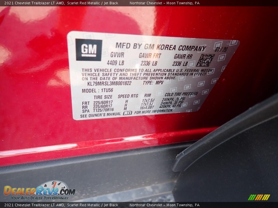 2021 Chevrolet Trailblazer LT AWD Scarlet Red Metallic / Jet Black Photo #17