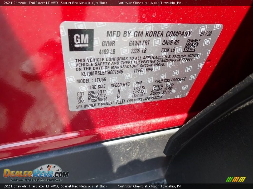 2021 Chevrolet TrailBlazer LT AWD Scarlet Red Metallic / Jet Black Photo #17