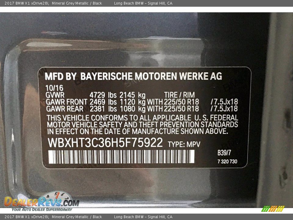 2017 BMW X1 xDrive28i Mineral Grey Metallic / Black Photo #36