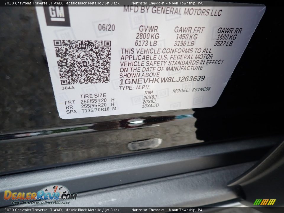 2020 Chevrolet Traverse LT AWD Mosaic Black Metallic / Jet Black Photo #15