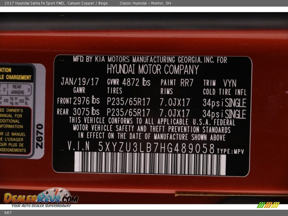 Hyundai Color Code RR7 Canyon Copper