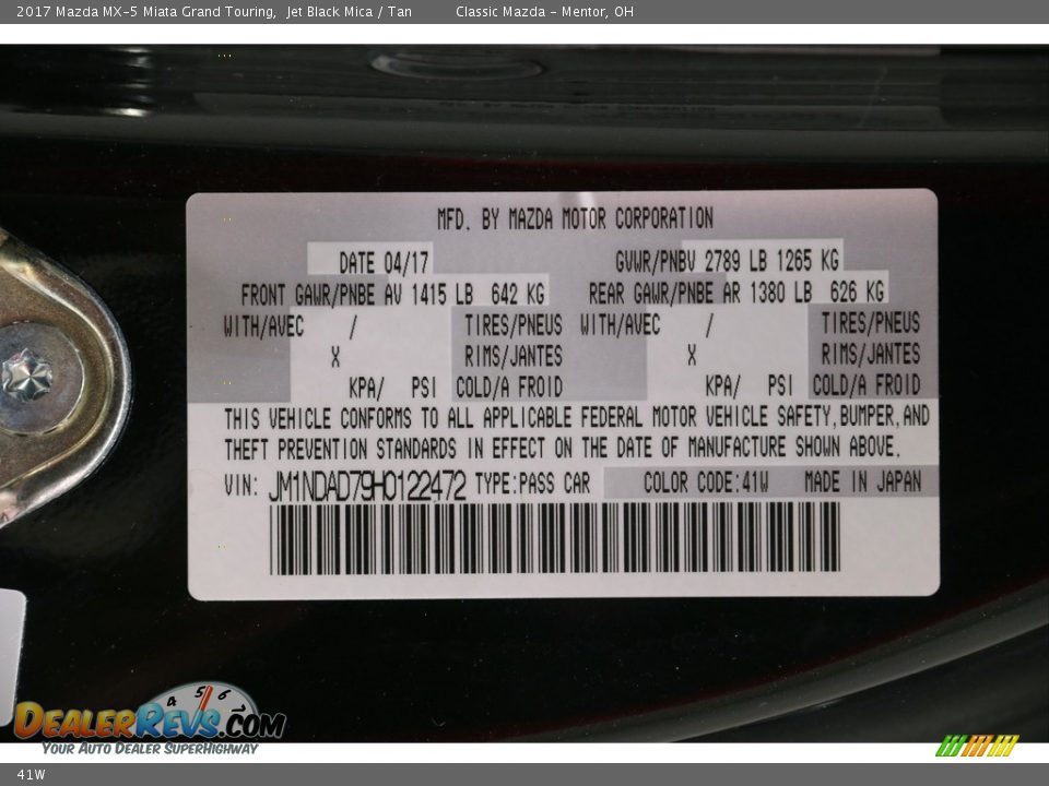 Mazda Color Code 41W Jet Black Mica