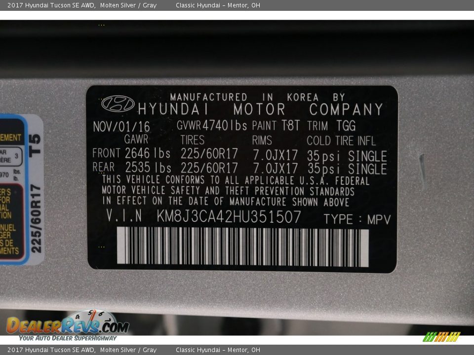 2017 Hyundai Tucson SE AWD Molten Silver / Gray Photo #20