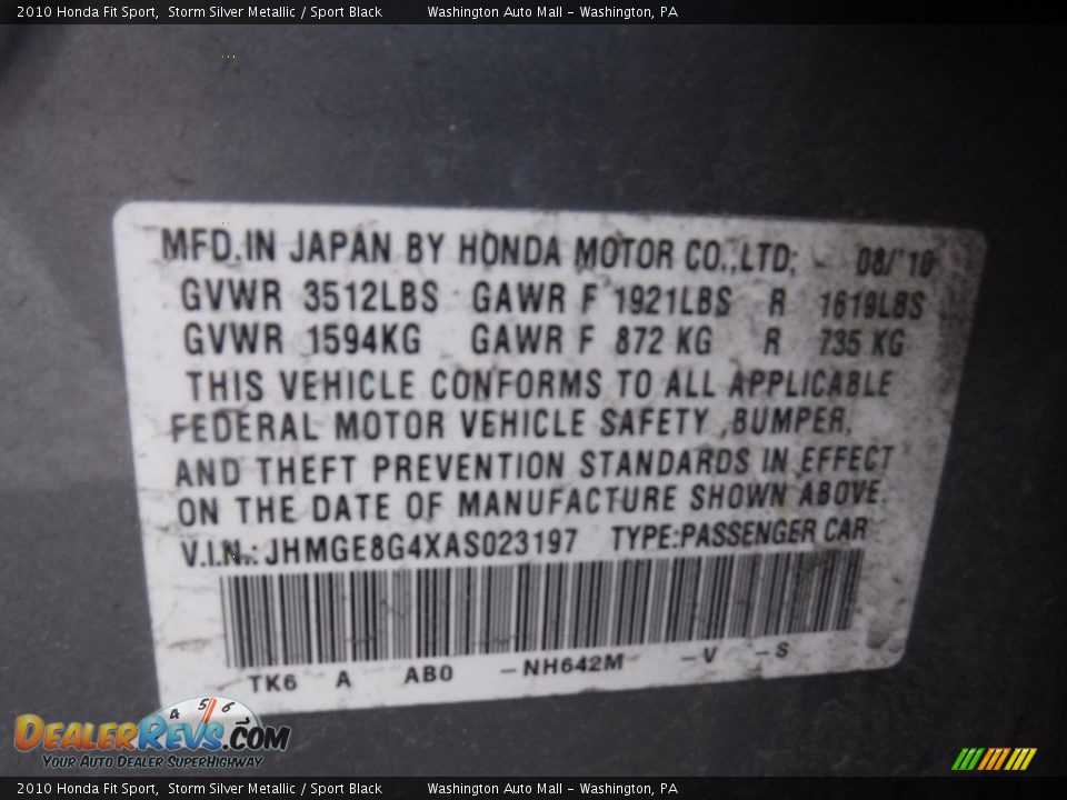 2010 Honda Fit Sport Storm Silver Metallic / Sport Black Photo #24