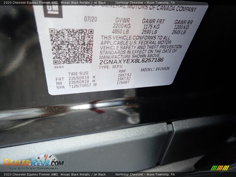 2020 Chevrolet Equinox Premier AWD Mosaic Black Metallic / Jet Black Photo #14