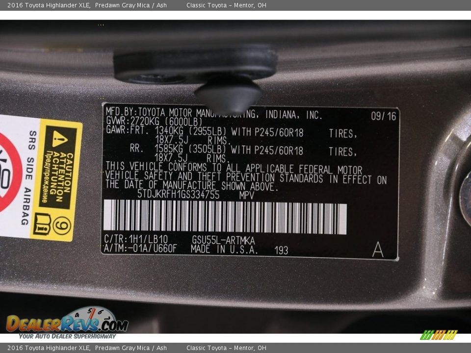 2016 Toyota Highlander XLE Predawn Gray Mica / Ash Photo #20