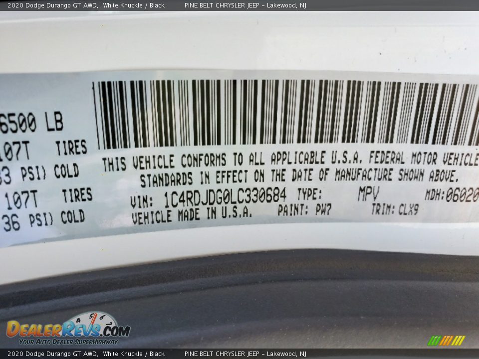 2020 Dodge Durango GT AWD White Knuckle / Black Photo #13