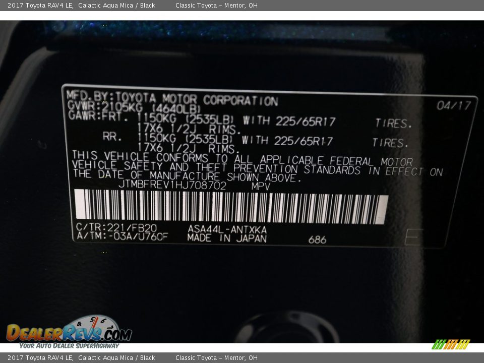 2017 Toyota RAV4 LE Galactic Aqua Mica / Black Photo #22