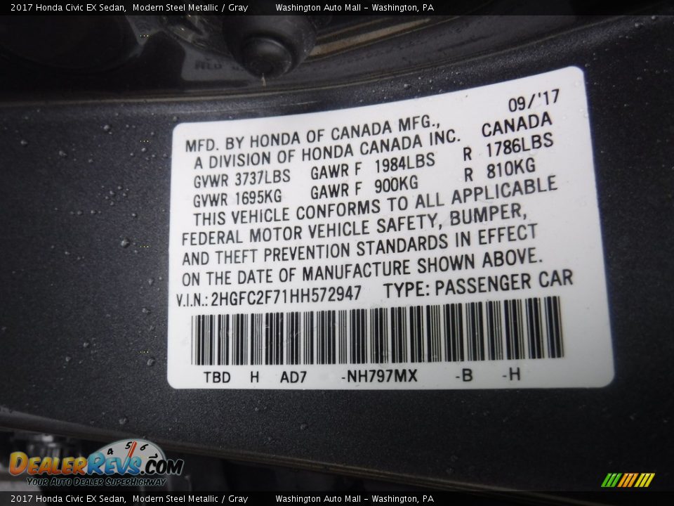 2017 Honda Civic EX Sedan Modern Steel Metallic / Gray Photo #26