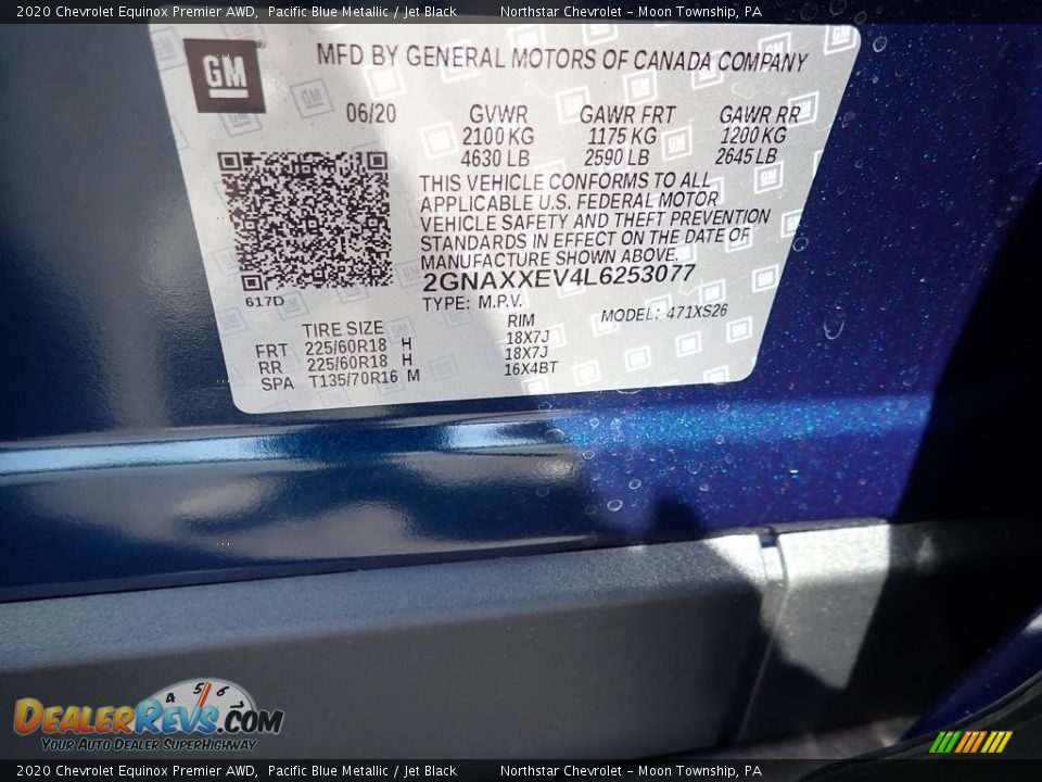 2020 Chevrolet Equinox Premier AWD Pacific Blue Metallic / Jet Black Photo #15