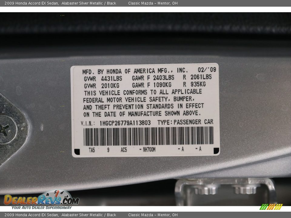 2009 Honda Accord EX Sedan Alabaster Silver Metallic / Black Photo #18