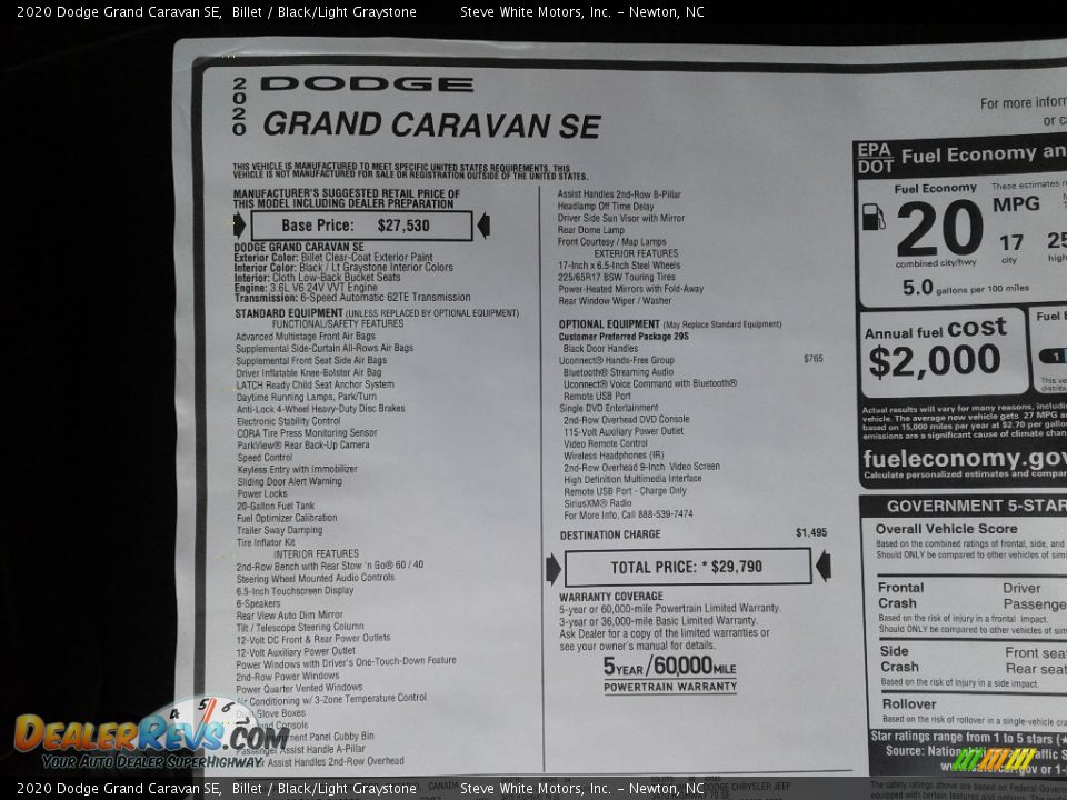 2020 Dodge Grand Caravan SE Billet / Black/Light Graystone Photo #27