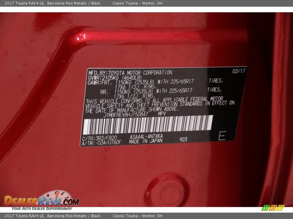 2017 Toyota RAV4 LE Barcelona Red Metallic / Black Photo #19