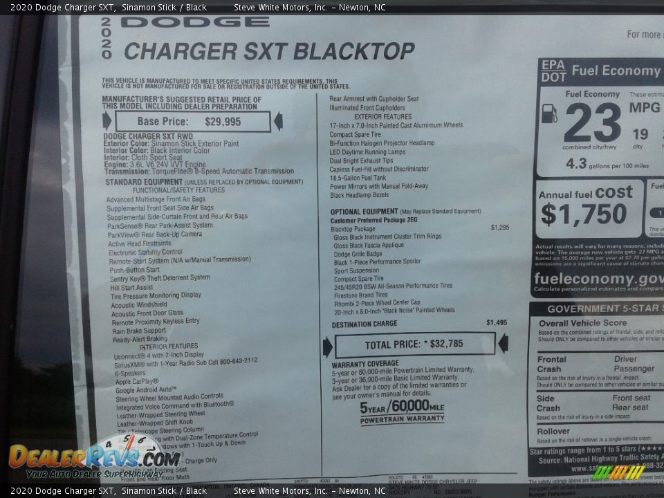 2020 Dodge Charger SXT Window Sticker Photo #28