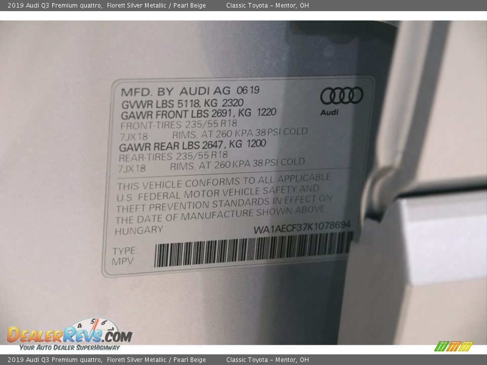 2019 Audi Q3 Premium quattro Florett Silver Metallic / Pearl Beige Photo #19