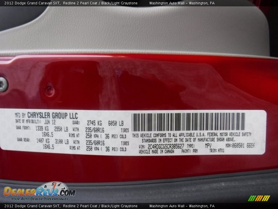 2012 Dodge Grand Caravan SXT Redline 2 Pearl Coat / Black/Light Graystone Photo #24
