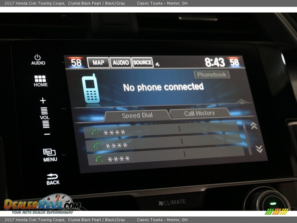 2017 Honda Civic Touring Coupe Crystal Black Pearl / Black/Gray Photo #15