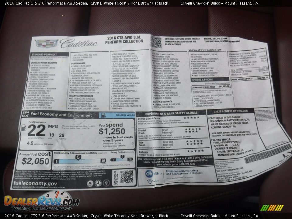 2016 Cadillac CTS 3.6 Performace AWD Sedan Window Sticker Photo #35