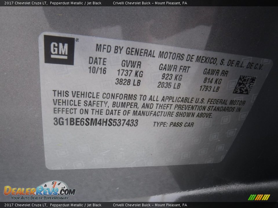 2017 Chevrolet Cruze LT Pepperdust Metallic / Jet Black Photo #32
