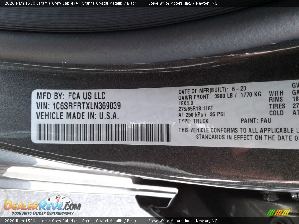 2020 Ram 1500 Laramie Crew Cab 4x4 Granite Crystal Metallic / Black Photo #32