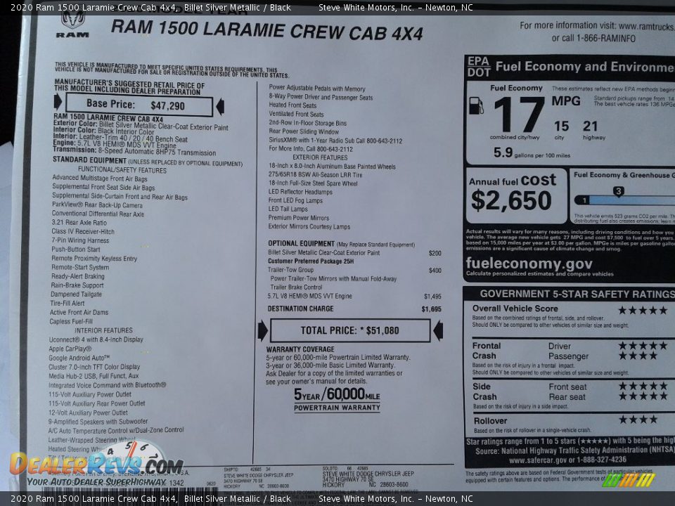 2020 Ram 1500 Laramie Crew Cab 4x4 Window Sticker Photo #30