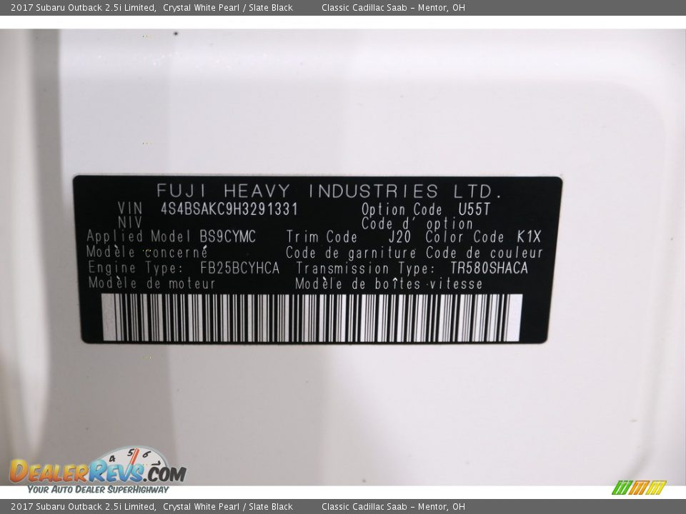 2017 Subaru Outback 2.5i Limited Crystal White Pearl / Slate Black Photo #20