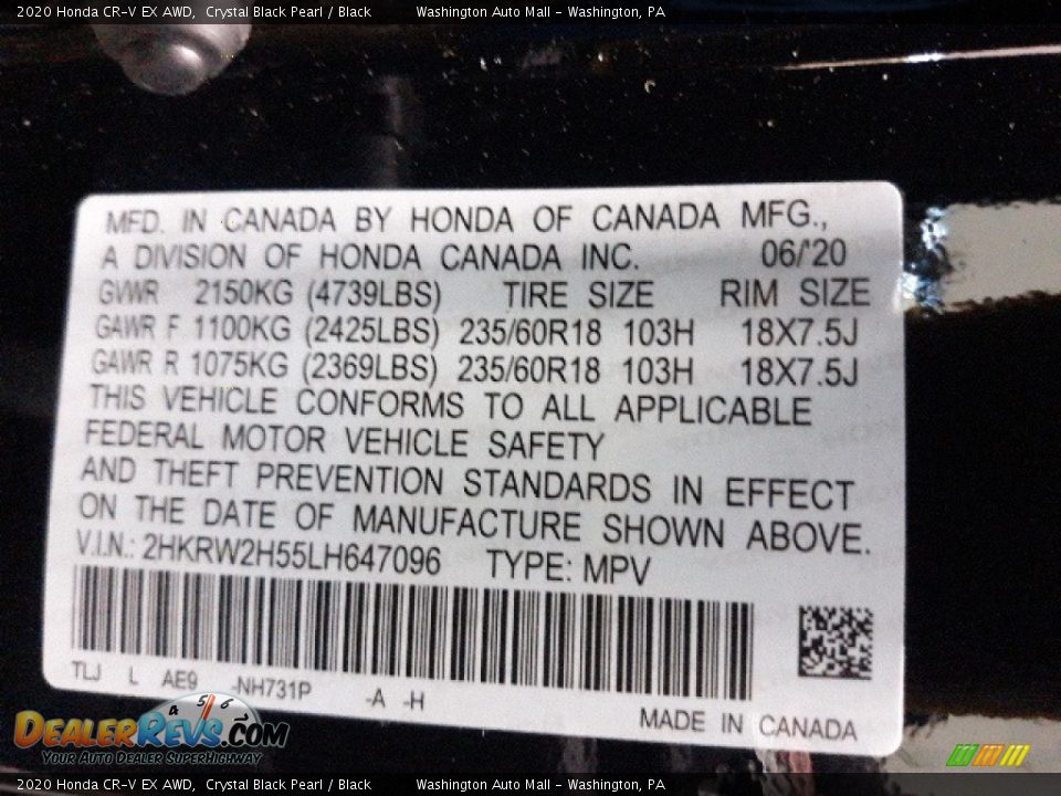 2020 Honda CR-V EX AWD Crystal Black Pearl / Black Photo #36
