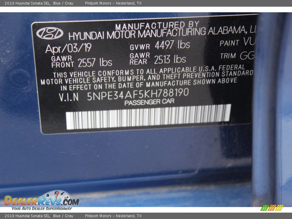 2019 Hyundai Sonata SEL Blue / Gray Photo #32
