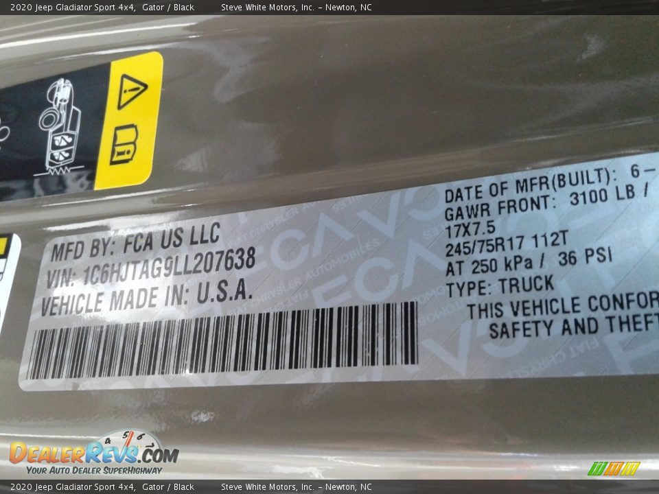 2020 Jeep Gladiator Sport 4x4 Gator / Black Photo #29