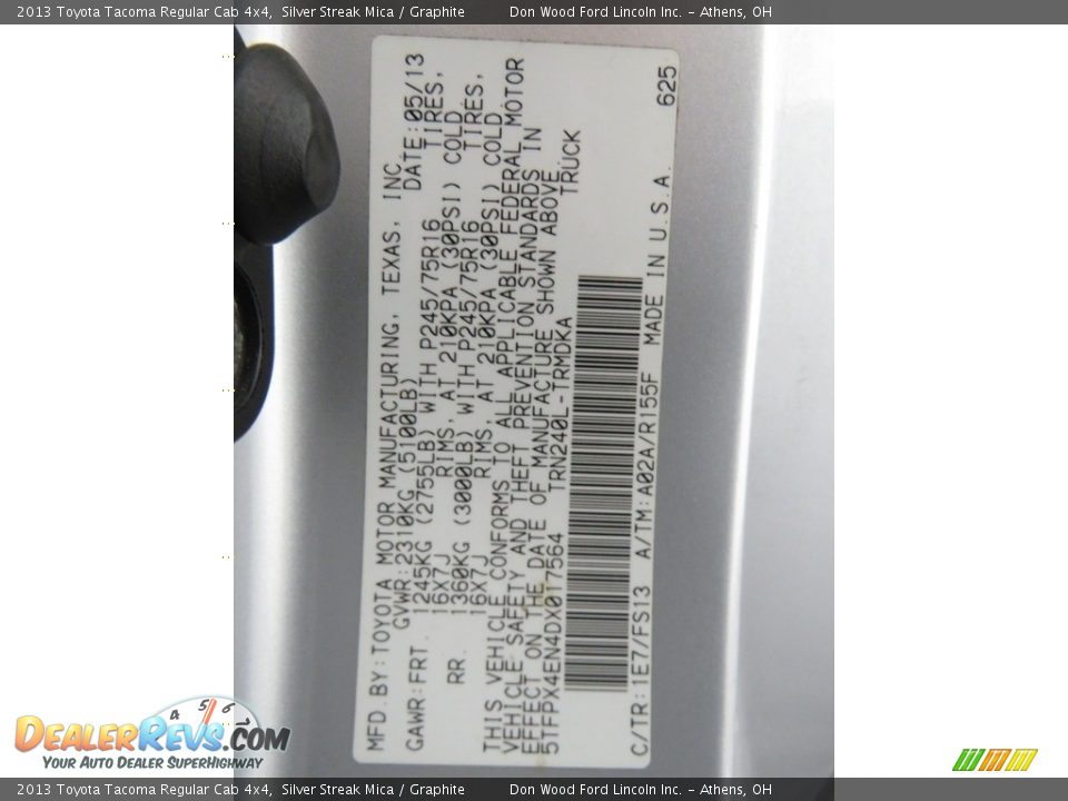 2013 Toyota Tacoma Regular Cab 4x4 Silver Streak Mica / Graphite Photo #25