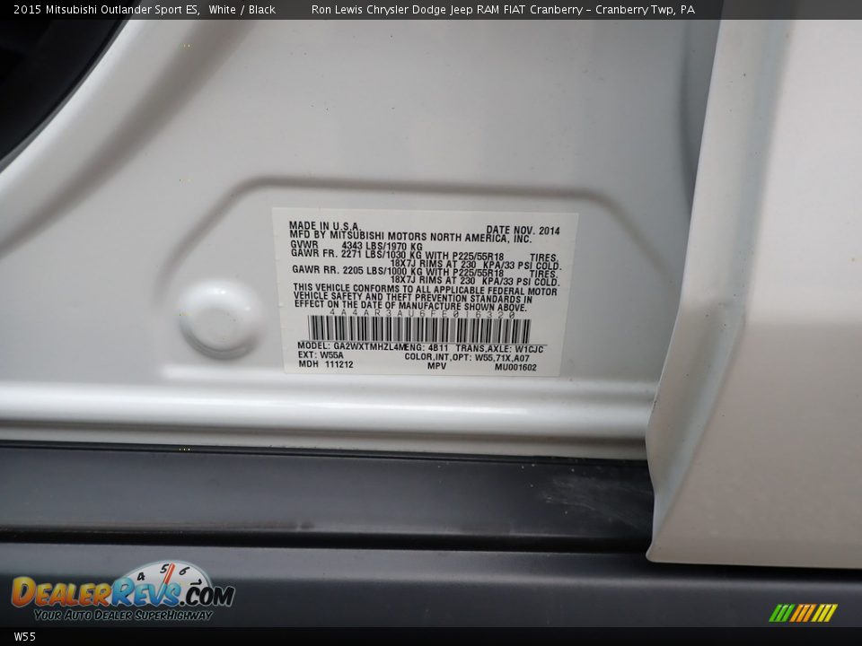 Mitsubishi Color Code W55 White