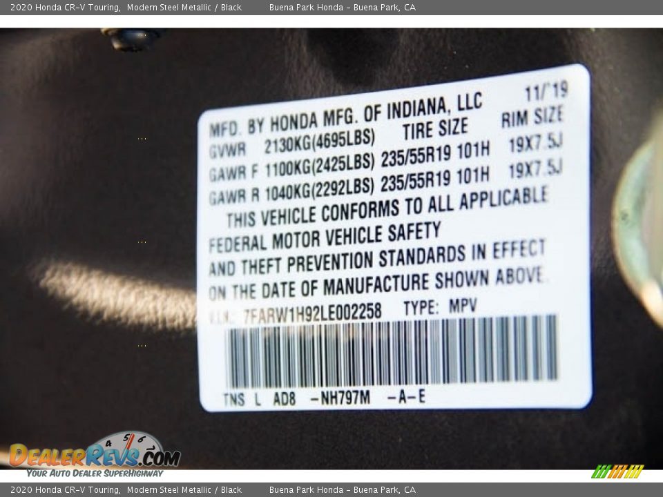 2020 Honda CR-V Touring Modern Steel Metallic / Black Photo #28