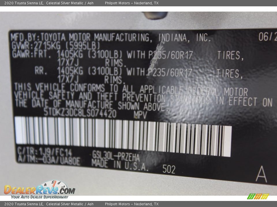 2020 Toyota Sienna LE Celestial Silver Metallic / Ash Photo #22