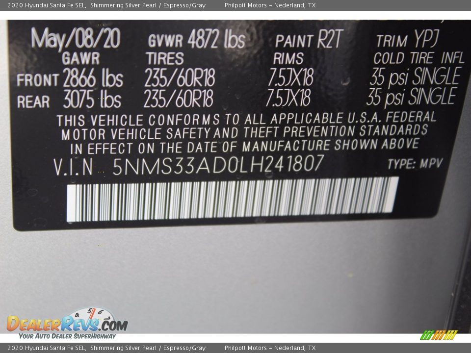 2020 Hyundai Santa Fe SEL Shimmering Silver Pearl / Espresso/Gray Photo #26