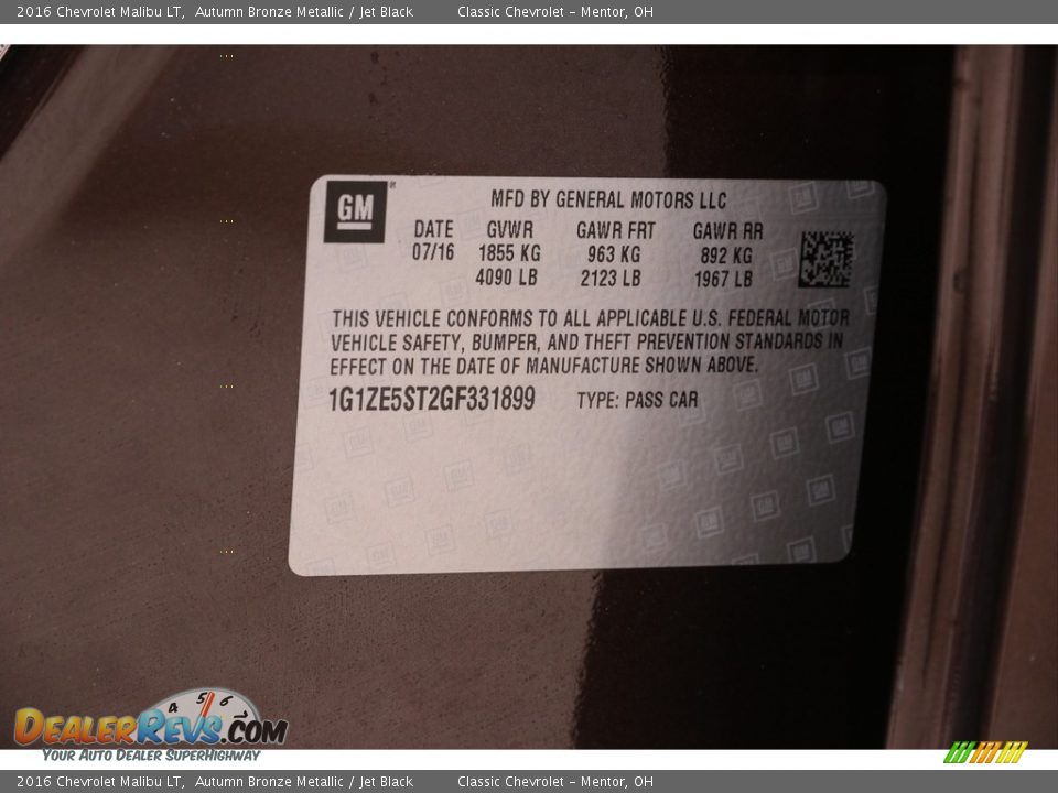2016 Chevrolet Malibu LT Autumn Bronze Metallic / Jet Black Photo #20