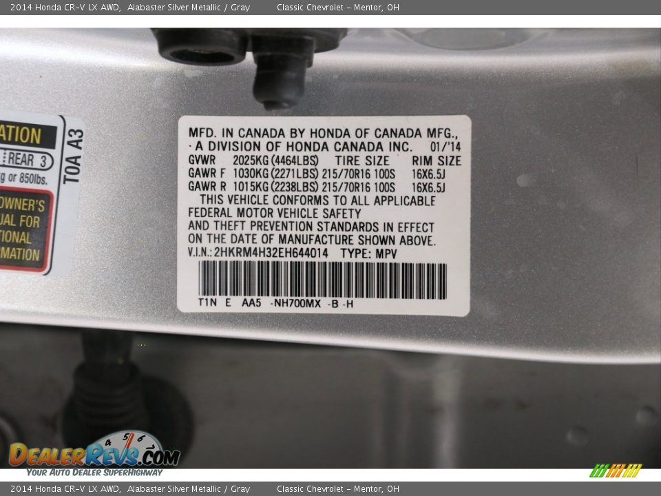 2014 Honda CR-V LX AWD Alabaster Silver Metallic / Gray Photo #24