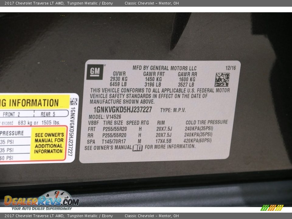 2017 Chevrolet Traverse LT AWD Tungsten Metallic / Ebony Photo #20