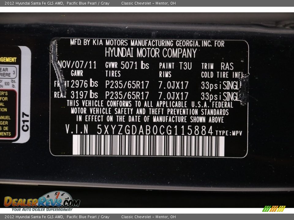 2012 Hyundai Santa Fe GLS AWD Pacific Blue Pearl / Gray Photo #16