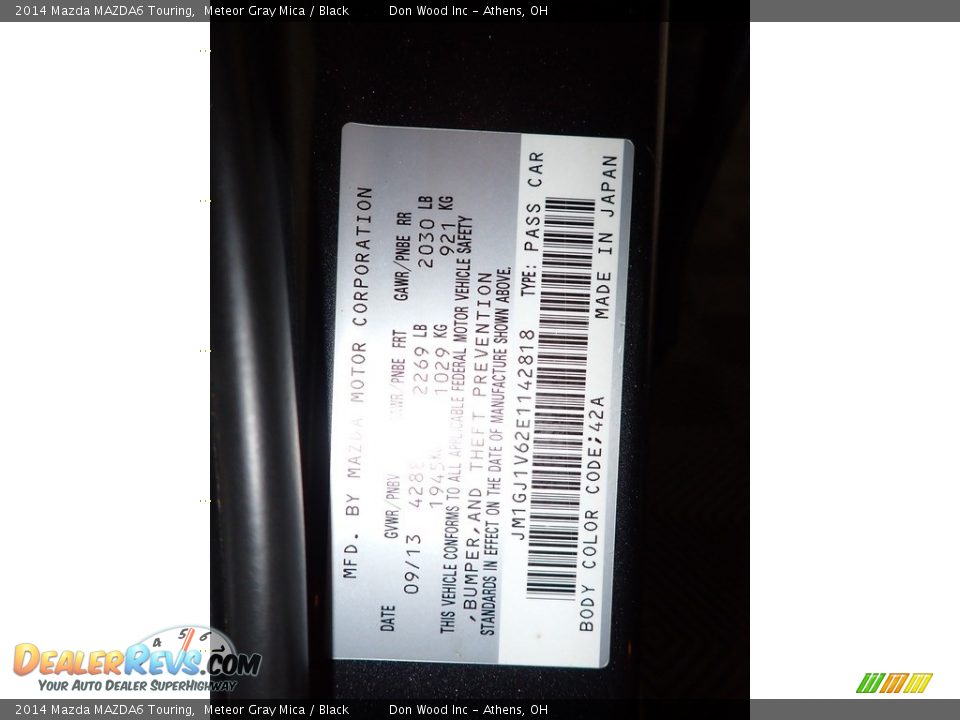 2014 Mazda MAZDA6 Touring Meteor Gray Mica / Black Photo #32